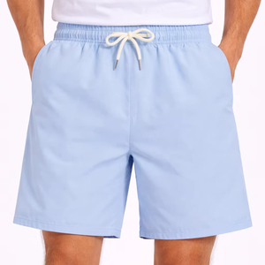 Pantalones cortos casuales de verano para hombre, color azul cielo, ligeros, transpirables, con cintura elástica y cordón, ajuste cómodo, tela ligera y transpirable - Product Image 1