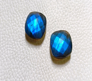 Blue Flash Labradorite <b>Cushion</b> Checker Cut Loose Gemstone Pair 15mm Double Sided Faceted Stone For Jewelry Making Flat <b>Back</b> - Product Image 1