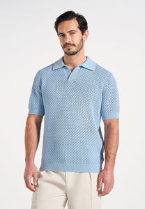 Men's Light <b>Blue</b> Knitted <b>Polo</b> <b>Shirt</b> Short Sleeve Solid Color Casual Breathable Regular Fit - Product Image 5