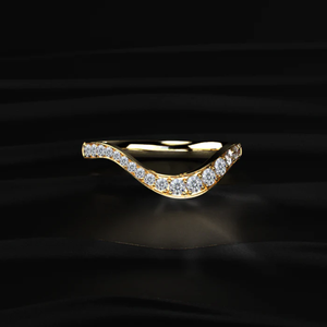 Round Cut Diamond <b>Ring</b> 14K Yellow Diamond <b>Ring</b> Lab Grown Curved Diamond <b>Stacking</b> Band Traditional Diamond <b>Ring</b> Luxury <b>Ring</b> - Product Image 1