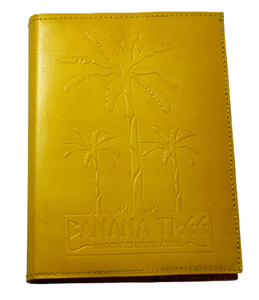 Carnet en cuir de chèvre souple de couleur jaune avec motif bananier gravé sur le devant, magnifique carnet relié en cuir - Product Image 1