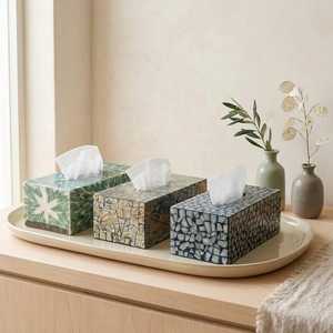 Wholesale Quality Classic Square Mother Pearl <b>Tissue</b> Boxes Mosaic <b>Pattern</b> Design Eco-Friendly Free Standing Decorative <b>Paper</b> - Product Image 1