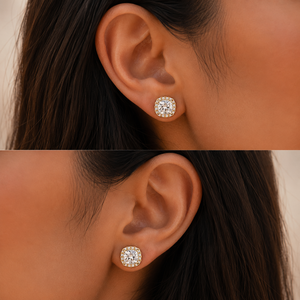 Luxury Jewelry 14K 18K Pure Gold Cushion cut Lab Grown Diamond 4.00 ctw IGI Certified Wedding Halo <b>Stud</b> Earrings for Women's - Product Image 3