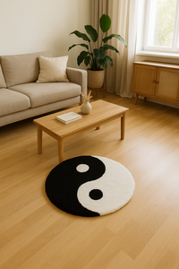 Tapis tufté à la main de style géométrique moderne, blanc et noir, forme arrondie, pour salon, chambre, pique-nique, décoration intérieure, cadeau - Product Image 3