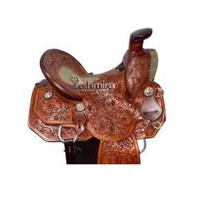 Selle d'équitation Western en cuir marron, ornée de fleurs, sculptée à la main, pour concours, avec siège rembourré rigide, de 10 à 18 pouces, ASHMIRA EQUESTRIAN - Product Image 2