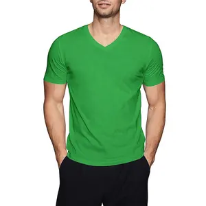 Camiseta de cuello en V de alta calidad, ajuste relajado, camisetas de gran tamaño a granel, camisetas de algodón modal lisas para hombres