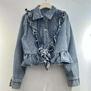 Women's Loose Heavy Embellished Denim <b>Jacket</b> <b>Short</b> Style Casual Fashion Outerwear Long Sleeve Streetwear Coat S to XXXL - Product Image 5