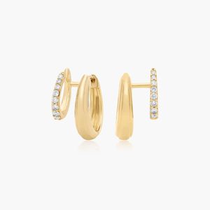 Double Row <b>Climber</b> Huggie <b>Earrings</b> With Lab-Grown Diamonds In Yellow Gold - Product Image 1