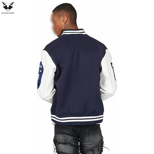 Navy Blue Varsity <b>Jacket</b> Men <b>White</b> Sleeve Letter Embroidery Bomber <b>Jacket</b> Streetwear Casual Slim Fit Baseball Coat - Product Image 6