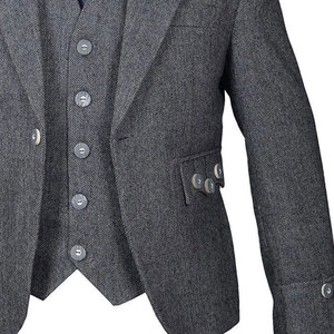 เสื้อแจ็คเก็ตสไตล์อาร์ไกล์ผ้าทวีดสีเทาแบบสก็อตสำหรับผู้ชาย พร้อมเสื้อกั๊ก 5 กระดุม ชุดกิ๊ตฮายแลนด์ลายสก็อตแบบดั้งเดิม - Product Image 4