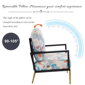 Poltrona Moderna Stile Mid-Century con Motivi Floreali, in Velluto, per Soggiorno, con Struttura in Legno Massello e Gambe in Metallo, Ideale per la Lettura - Product Image 3