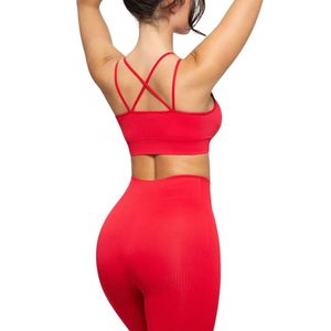 Red Women's 2 Piece Sports Set Crop <b>Tank</b> <b>Top</b> High Waist Leggings Matching Workout Outfit Sleeveless Athletic Activewear - Product Image 5