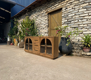 Vintage Luxury Pine Wood Glass Door <b>Cabinet</b> Durable Storage for Living Room Oak Pine Walnut. - Product Image 1