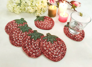 Handmade Strawberry Beaded Coasters - Set of 6 by Creative Art Zone - Product Image 2