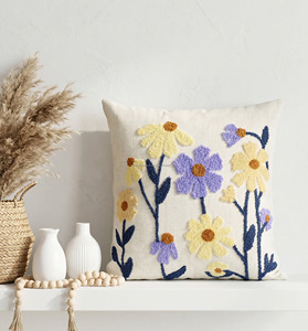 Artisan Handmade Tufted Cushion Cover Floral And Botanical Pattern Textured Eco-Friendly Tufted Pillow Case Home Decor - Product Image 1