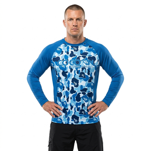 Chemise de pêche à manches longues camouflage bleu personnalisée, unisexe, protection UV UPF 50+, respirante, séchage rapide, performance, 100% polyester - Product Image 1