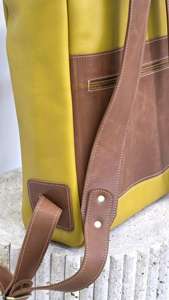 Genuine Leather Roll Top <b>Backpack</b> Mens Retro School Bag Cowhide Travel Rucksack <b>Large</b> Capacity Laptop LTBP-0095 - Product Image 6