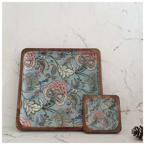 Ensemble d'assiettes décoratives carrées en bois avec motif floral, design traditionnel chinois, motif végétal, plats et assiettes - Product Image 3