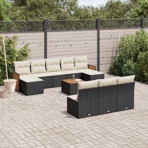 Conjunto de Sofá de Jardín de Ratán PE Negro con Acero con Recubrimiento en Polvo y Madera de Acacia, Muebles de Exterior Premium - Product Image 1