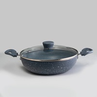Olla para Biryani y Sartén Antiadherentes de Aleación de Aluminio Azul Marino con Tapa de Vidrio, Aptas para Lavavajillas, para Cocinas de Gas e Inducción