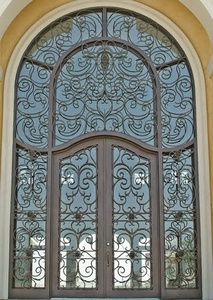 Porte d'entrée extérieure en acier forgé sur mesure avec verre décoratif, double porte pour entrée de villa moderne - Product Image 5