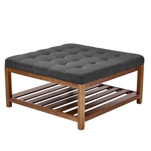 Mesa de Centro Otomana Cuadrada Grande de 34.5 Pulgadas con Estante de Madera Sólida y Reposapiés Tapizado en Lino - Product Image 3