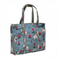 Tas Tote Bahu Wanita Berkualitas Tinggi Warna Biru Langit Motif Sapi Lotus Berbahan Katun Berlapis Ritsleting Ringan Dapat Dilipat Dapat Digunakan Kembali Ukuran Besar