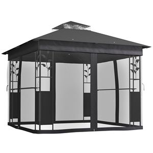 Gazebo da Giardino 3x3m con Doppio Tetto, Protezione UV30+, Ripiani e Zanzariera per Esterni, Prato, Cortile, Terrazza, Villa - Product Image 1