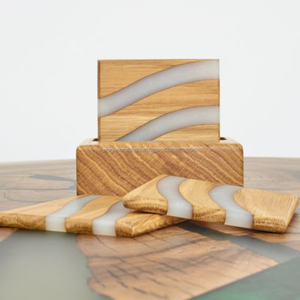 Promotional Walnut Wooden Resin <b>Coaster</b> Set Customizable Square Epoxy Wood <b>Drink</b> Mat Pad Eco-Friendly Modern 4-inch - Product Image 6
