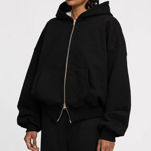 Sweat à capuche boxy à double fermeture éclair, personnalisé, en coton épais 470 g/m², 100 % coton, coupe courte, pour homme, en molleton bouclette, avec fermeture éclair - Product Image 6