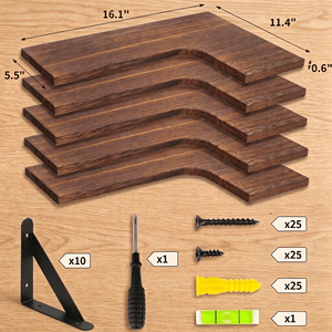 Set di 5 Mensole Angolari Galleggianti in Legno Rustico con Staffe Triangolari per Camera da Letto e Soggiorno - Product Image 3