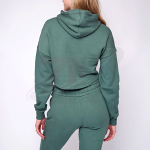 Sweat à capuche court uni anthracite pour femme en molleton brossé extensible avec ourlet brut, style urbain - Product Image 5