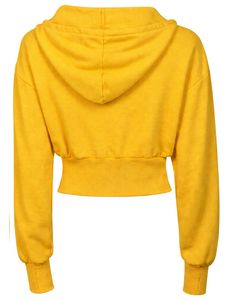 Womens Mustard Yellow <b>Cropped</b> <b>Zip</b> <b>Up</b> Hoodie Slim Fit Long Sleeve Casual Streetwear Cotton Fleece Sweatshirt Custom Logo ODM - Product Image 2