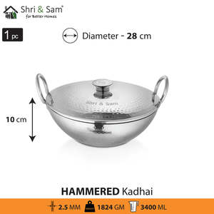 Heavy Weight Hammered Stainless Steel 16 CM Kadhai with SS Lid <b>Cookware</b> - Product Image 6
