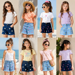 Girls Embroidered Denim Shorts Assorted Design Stock Apparels Kids Clothing Tshirts Casual Summer Wear Bangladesh Stock Apparels - Product Image 6