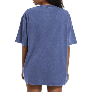 Camiseta de Jersey Casual Vintage para Mujer, Lavado Ácido, 100% Algodón, Gruesa, de Alta Calidad, Transpirable, Cuello en V, Manga Corta, Logotipo Personalizado - Product Image 3