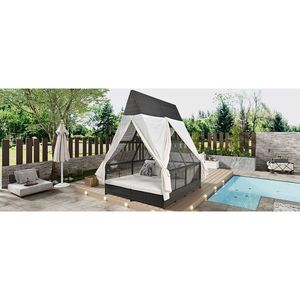 Crema per esterni Daybed Patio divano schienale regolabile doppio lettino 4 cuscini tende per giardino balcone spiaggia - Product Image 1