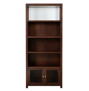 Modern <b>Solid</b> <b>Wood</b> Adjustable <b>Bookcase</b> 1 Year Warranty Glass Door Vietnam Wooden Hot Selling P.D.T Brand Kona Coffee-Colored - Product Image 1