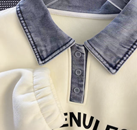 Nouveau sweat à capuche en jean patchwork à revers ample pour femme, collection Printemps-Automne, pull décontracté et polyvalent à manches longues style écolier