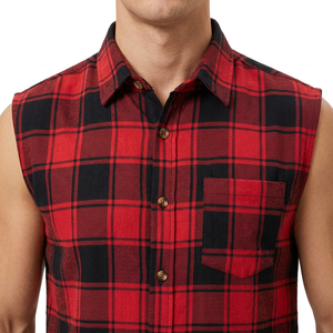 Chemise sans manches en flanelle à carreaux pour homme, coupe ample, rouge et noir, col rabattu, respirante, pour l'automne, fabrication sur mesure - Product Image 3