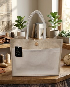 Bolso Tote Urbano de Yute Ecológico - Haven Calm Minimal Market Natural Carryall Classic Soft Earth - Product Image 3