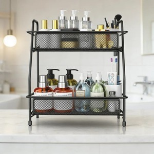 Modern Steel Bathroom Storage Rack With Mesh <b>Shelves</b> For Sink Organization Easy Cleaning - Product Image 1