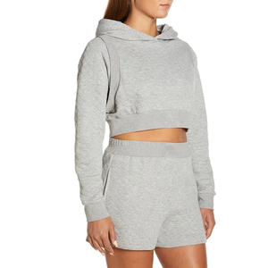 Nouveau design personnalisé 2026 – Sweat à capuche court décontracté oversize pour femme, avec cristaux sur le devant, en molleton 100 % coton à séchage rapide - Product Image 2