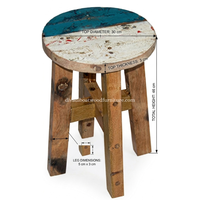 Tabouret minimaliste en bois de bateau recyclé durable, design croisé, écologique, pour intérieur/extérieur, usage scolaire, mobilier en bois de Bali