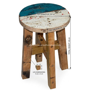 Sustainable Reclaimed Boat Wood Round Top <b>Stool</b> Leg Cross Design Wood Design Eco-Friendly Indoor Outdoor Bali Wood Furniture - Product Image 2