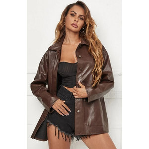 Wholesale High Quality Plus Size Motorcycle Sheep Skin Knitted Breathable Eco-Friendly <b>Lightweight</b> Women's <b>long</b> leather <b>Coat</b> - Product Image 1