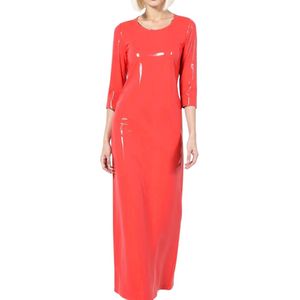 Red PU <b>Maxi</b> <b>Dress</b> O-Neck Three Quarter Sleeve Sheath Fitted Party Wear Solid Color All Seasons - Product Image 1