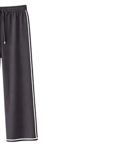 Pantalon de survêtement gris anthracite à jambe large pour femme, avec bande latérale, taille élastique et cordon de serrage, décontracté, pour la détente, fabrication OEM, fournisseur en gros - Product Image 2