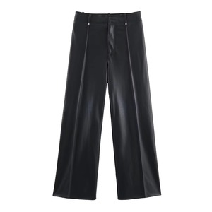 casual trousers zipper <b>fly</b> <b>women's</b> pants <b>Women</b> Baggy Leather pants Breathable Summer Woven Mid Waist Flat Front Zipper <b>Fly</b> Full - Product Image 5