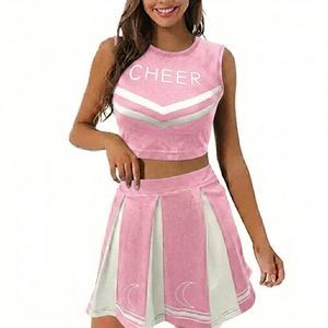 Blue White Cheerleading Uniform Set Adult <b>Women</b> Crop Top Skirt Costume <b>Cosplay</b> Kit Front Logo Heat-Transfer Printing - Product Image 6